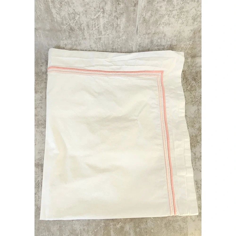 Matouk Essex Euro Sham 2PC Set White Pink Cotton Embroidered Border Hotel Luxury